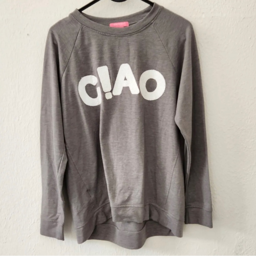 Isaac Mizrahi Sweatshirt Womens Small CIAO Gray Sequins Relaxed Lightweight